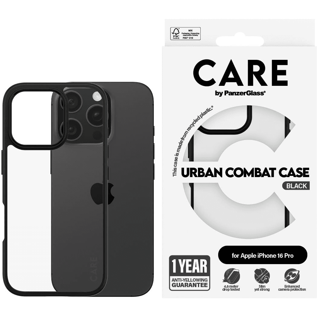 PanzerGlass CARE by PG Urban Combat iPhone16 6.3 Pro puzdro na mobilný telefón Ochranný obal Priehľadná