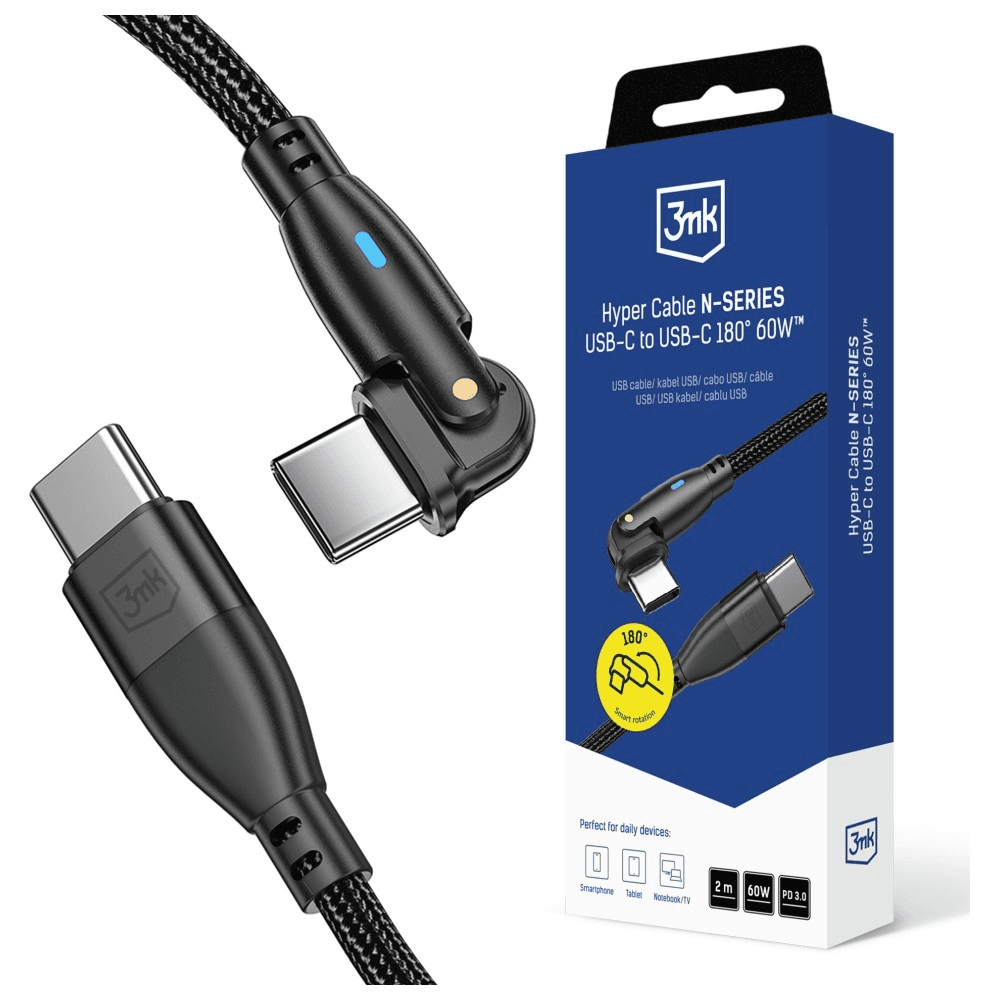 Kábel 3mk USB typ C - USB typ C 2 m čierny