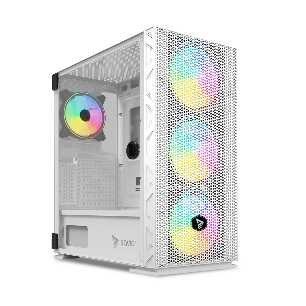 Počítačová skriňa Midi Tower ATX SAVIO Raptor White X1 ARGB Glass Mesh