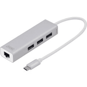 HUB/Koncentrátor DIGITUS 3-portový USB Typ C, USB A HighSpeed s Gigabit LAN