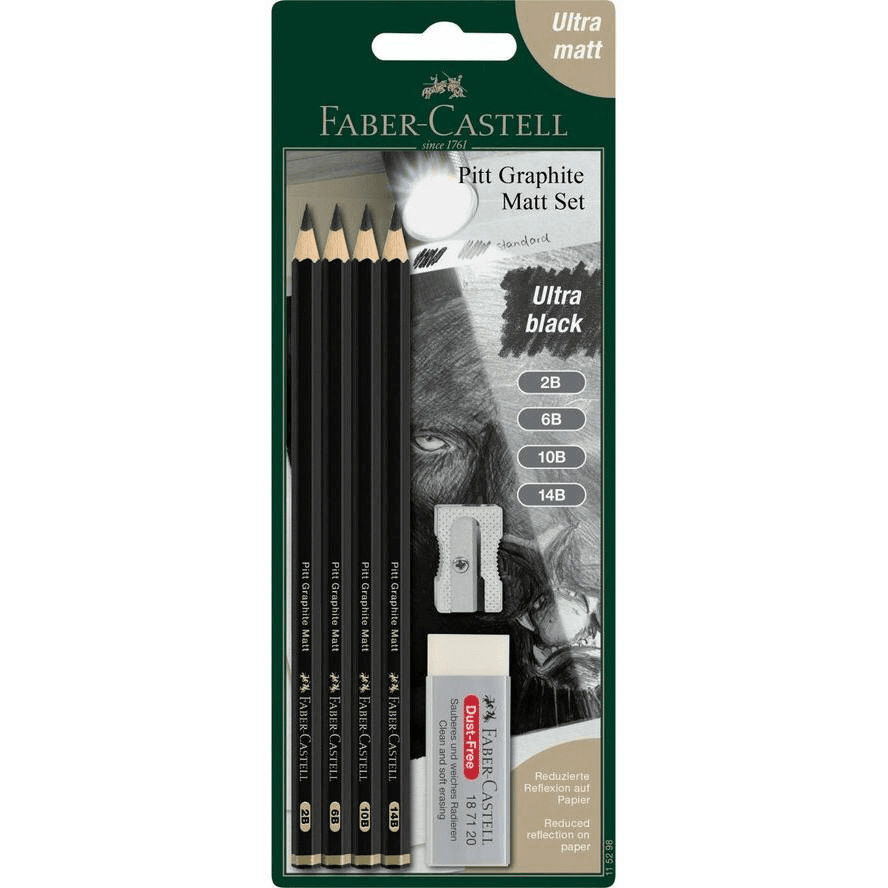 FABER-CASTELL Sada matných ceruziek Pitt, 4 ks + guma