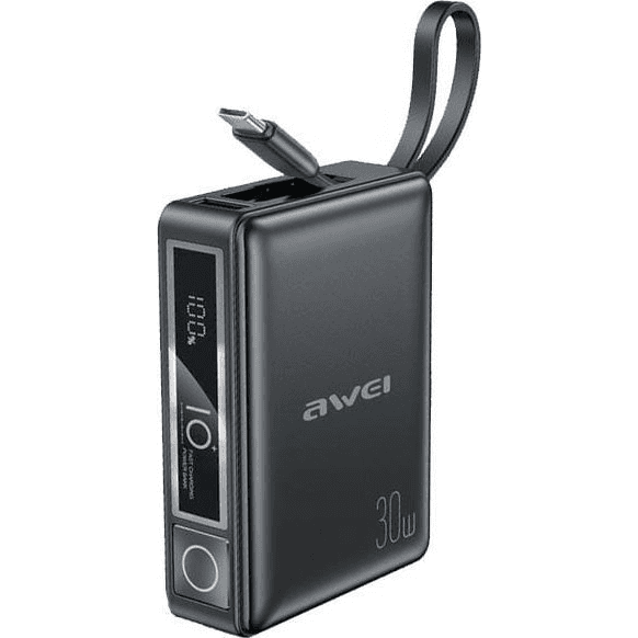AWEI PowerBank s vstavaným káblom P87K 10000mAh čierny/black 30W