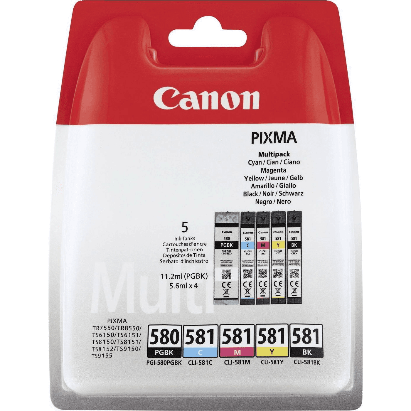Canon 2078C007 atramentová náplň 5 kusov Originál Čierna, Modrá, Azúrová, Purpurová, Žltá