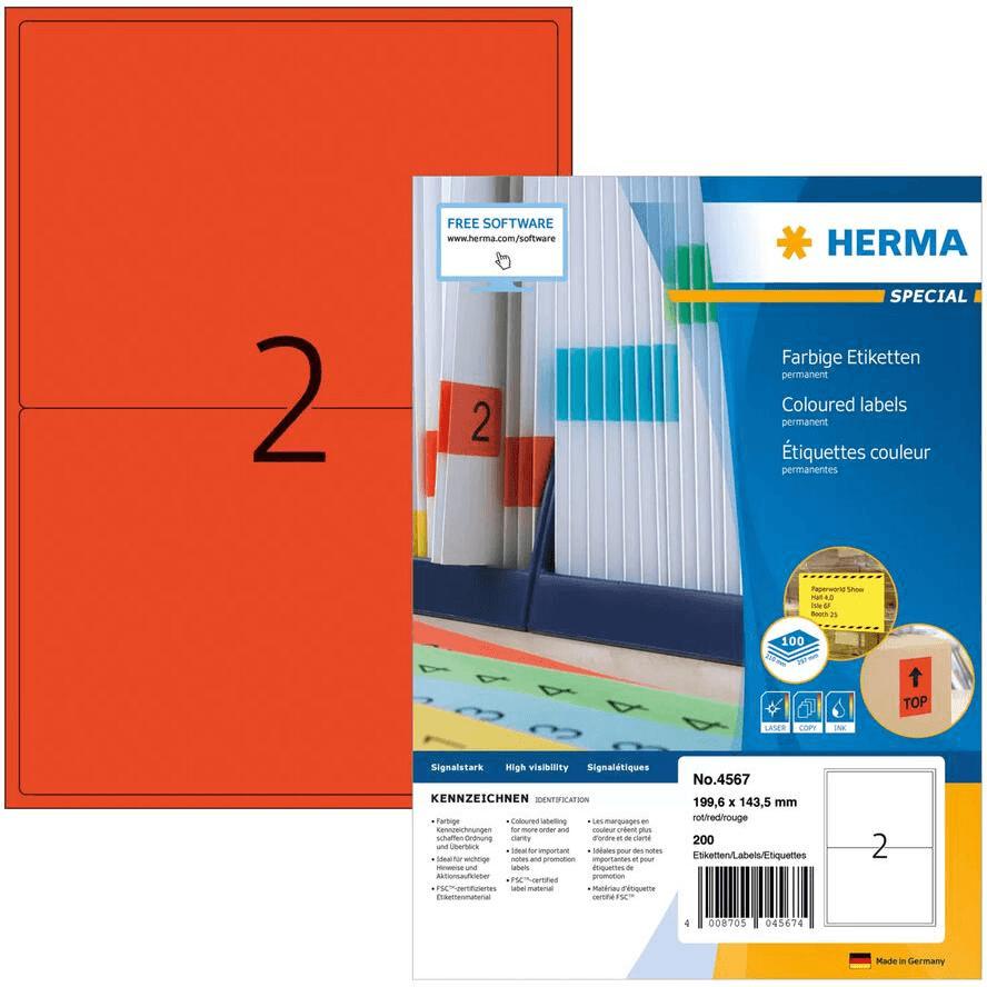 Herma 4567 farebné etikety Din A4 (199,6 x 143,5