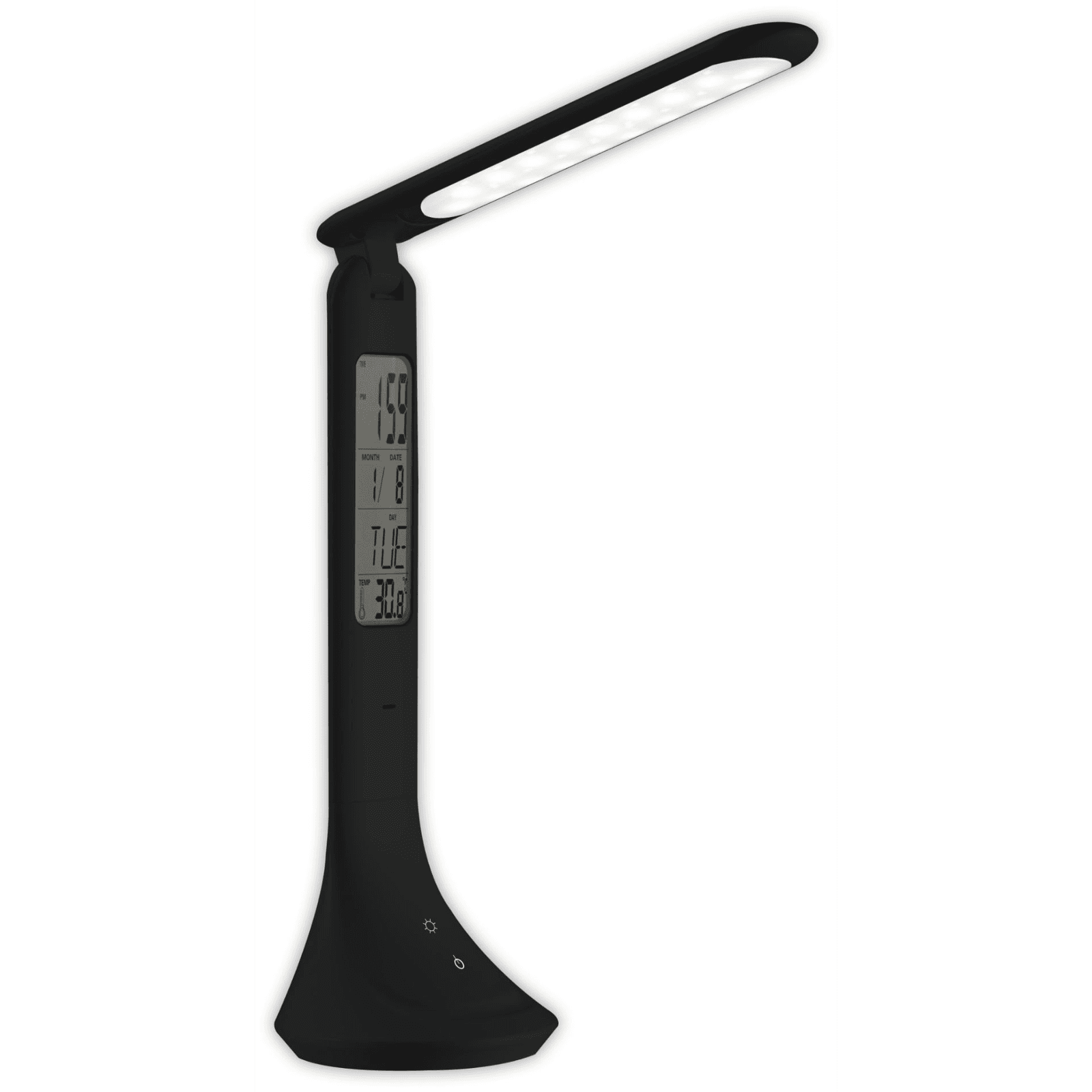 LED stolná lampa Avide s kalendárom a displejom