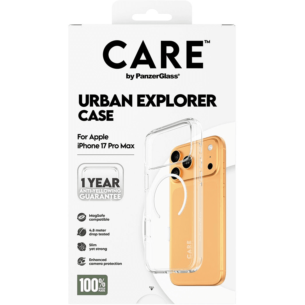 PanzerGlass CARE™ by ® Urban Explorer Case Transparent w. White MagSafe iPhone 17 Pro Max puzdro na mobilný telefón Ochranný obal Priehľadná