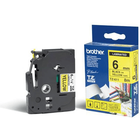 Brother Gloss Laminated Labelling Tape - 6mm, Black/Yellow páska na tvorbu štítkov TZ
