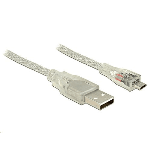 USB 2.0 kábel typ A samec > Micro-B samec 0,5m priehľadný Delock 83897
