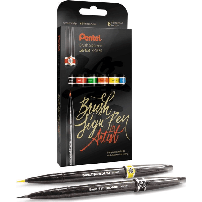 Sada popisovačov Pentel s hrotom štetca 0,5 mm, viacfarebná