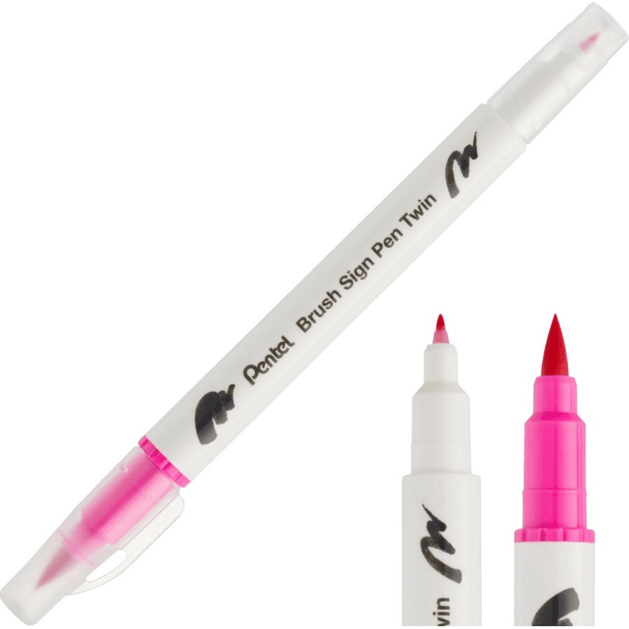 Obojstranný kaligrafický štetcový fix Brush Sign Pen Twin Pentel Ružový