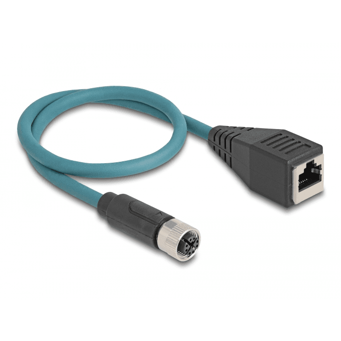 Adaptérový kábel IP67 M12 X-kódovaný 8-pinový samica - RJ45 Cat.5e Delock