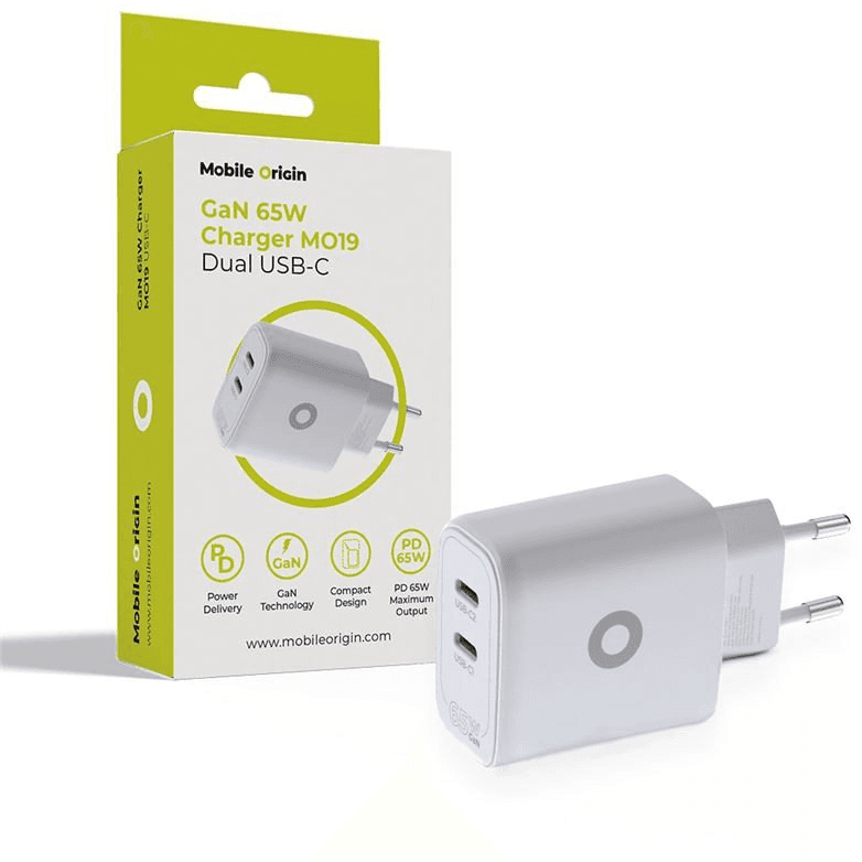 65W adaptér Mobile Origin GaN Dual USB-C Charger MO19 - biely