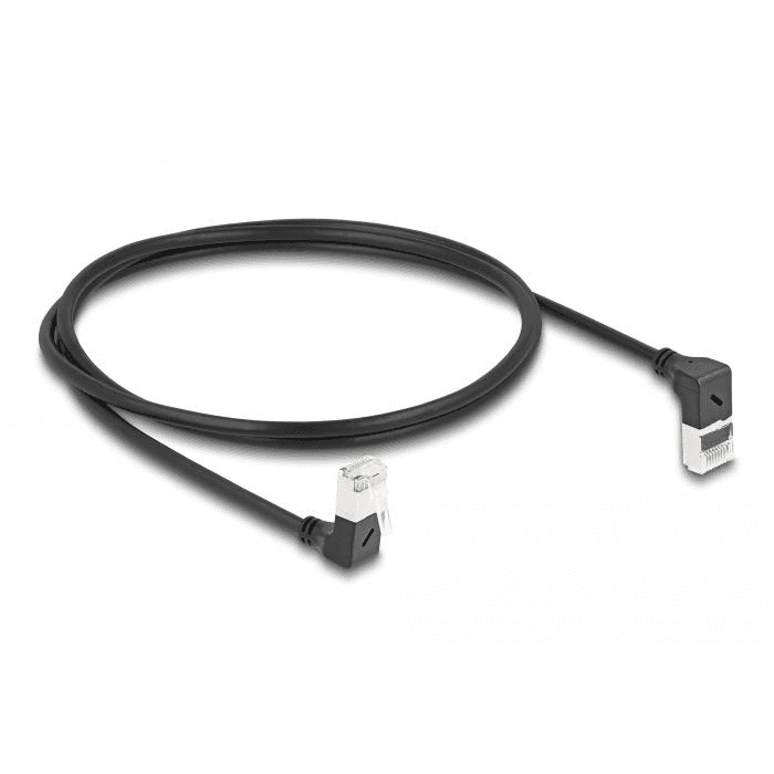 Patchcord kat.6A PIMF tienený RJ45-RJ45 1:1 uhlový 90st-270st 1.0m