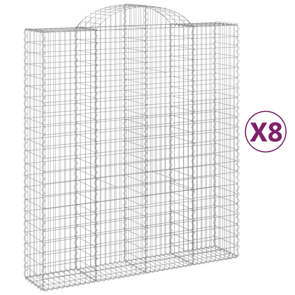 Gabiónové koše, 8 ks, 200x50x220/240 cm, galvanizované železo