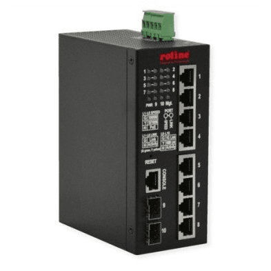 ROLINE Priemyselný 10-portový Gigabit Ethernet switch 8xRJ45+2xSFP PoE+