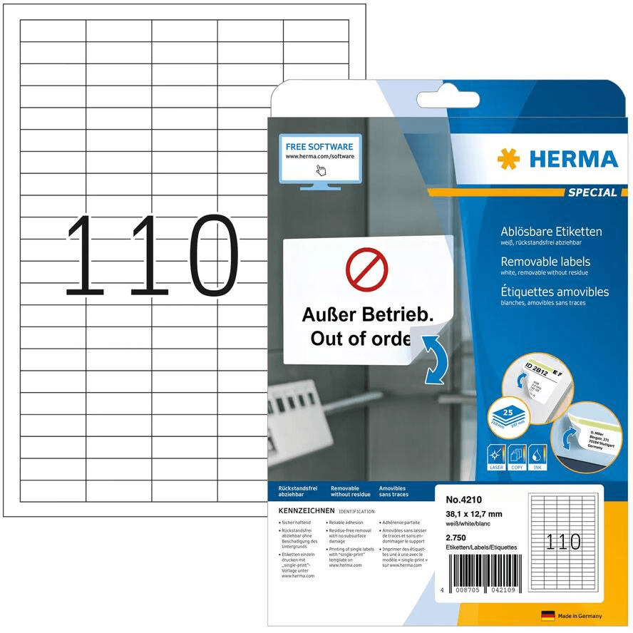 HERMA 4210 tlačiarenských etikiet, biele, samolepiace