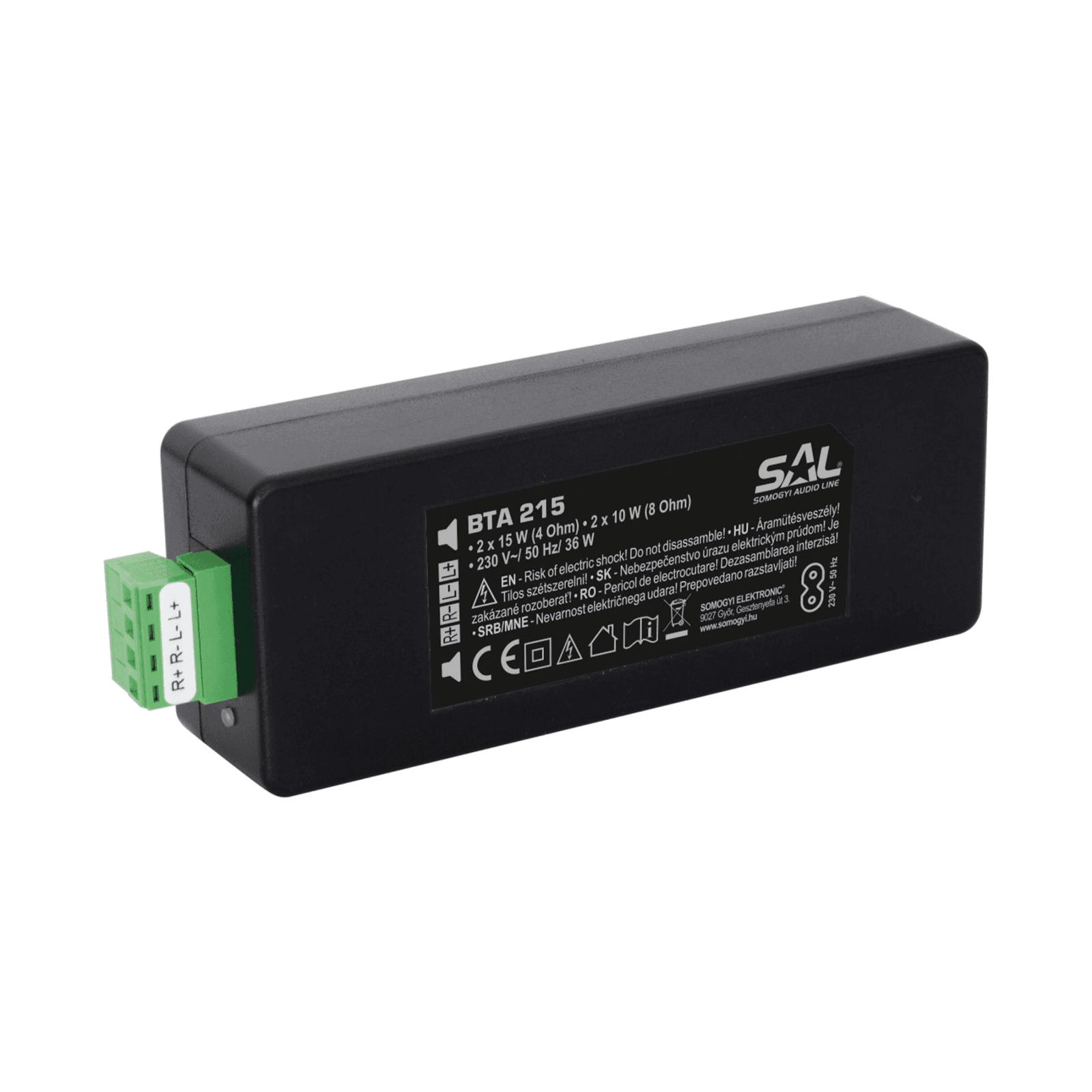 Bezdrôtový BT zosilňovač SAL BTA 215, 2x15 W / 4 Ohm, 2x10 W / 8 Ohm