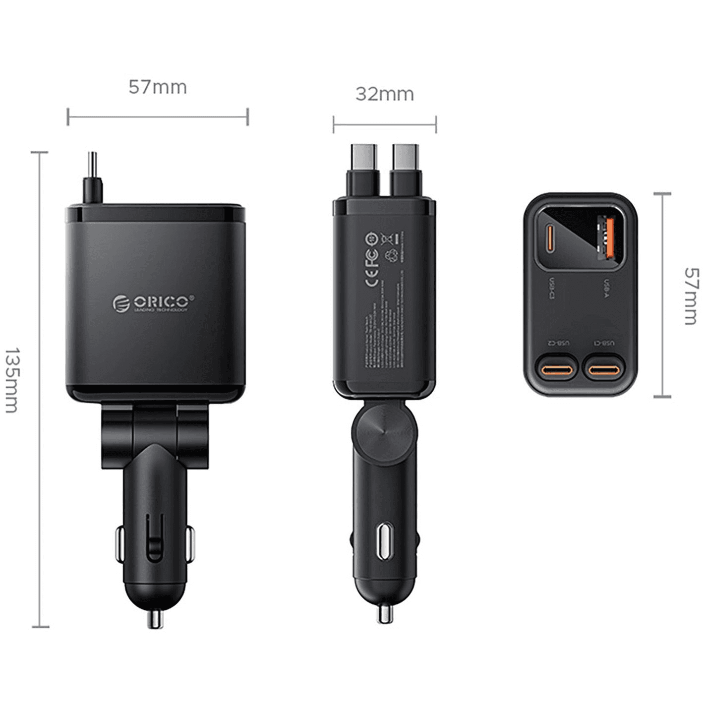 Nabíjačka do auta Orico Twin Reach 45W USB-A + USB-C s dvoma navíjacími