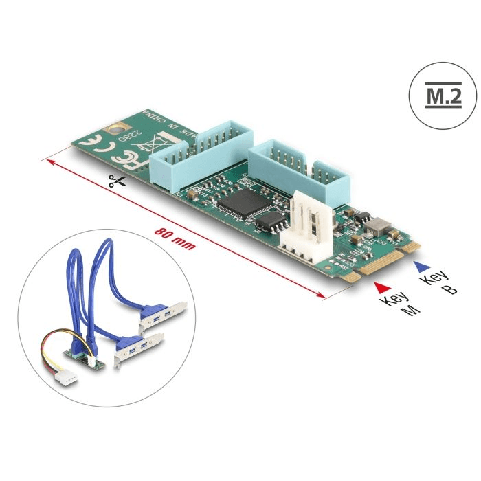 Adaptér M.2 B+M samec > 4x USB A samica, kábel 50 cm Delock 61066