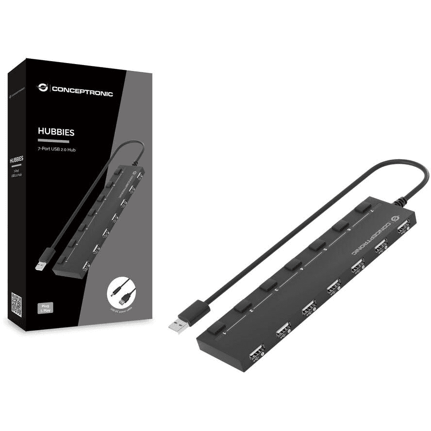 Conceptronic HUBBIES08B hub USB 2.0 480 Mbit/s Čierna