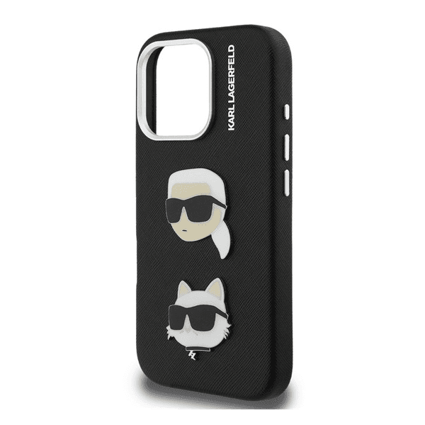Karl Lagerfeld Grained PU K&CH Heads Zadný Kryt pre iPhone 16 Pro Black