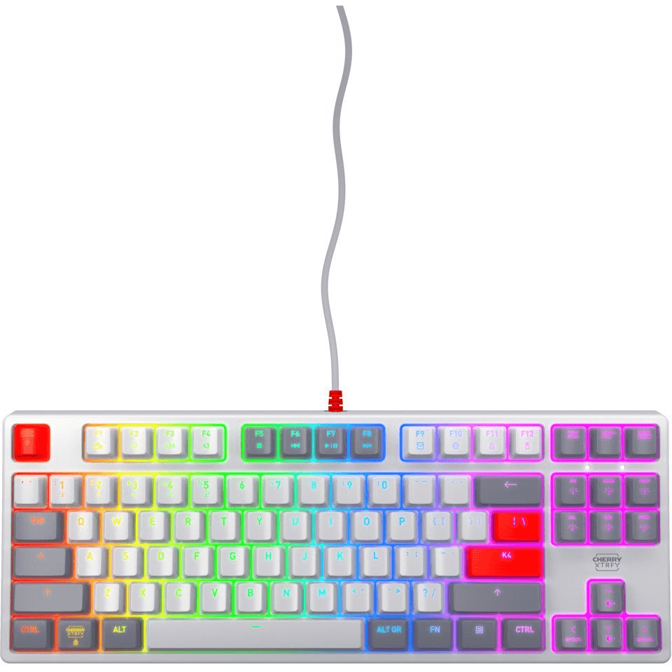 CHERRY K4V2 TKL klávesnica Hranie USB QWERTY US English Šedá, Svetlo šedá, Červená