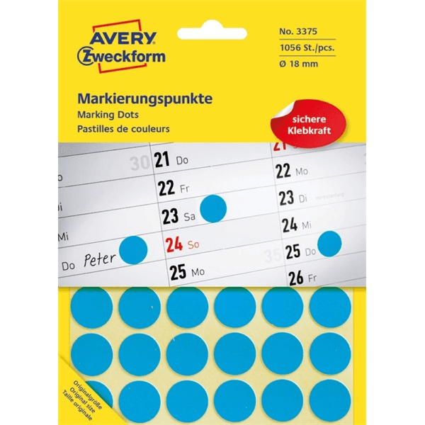 Avery Krúžky na označovanie, priemer 18 mm, modré 3375