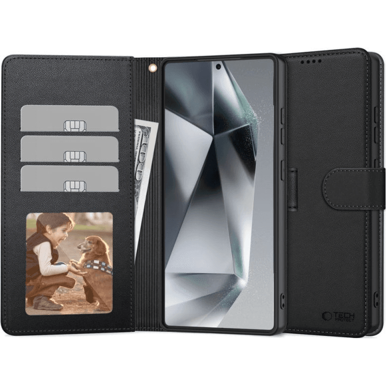 Puzdro s klapkou Tech-protect pre Samsung Galaxy S25, čierne
