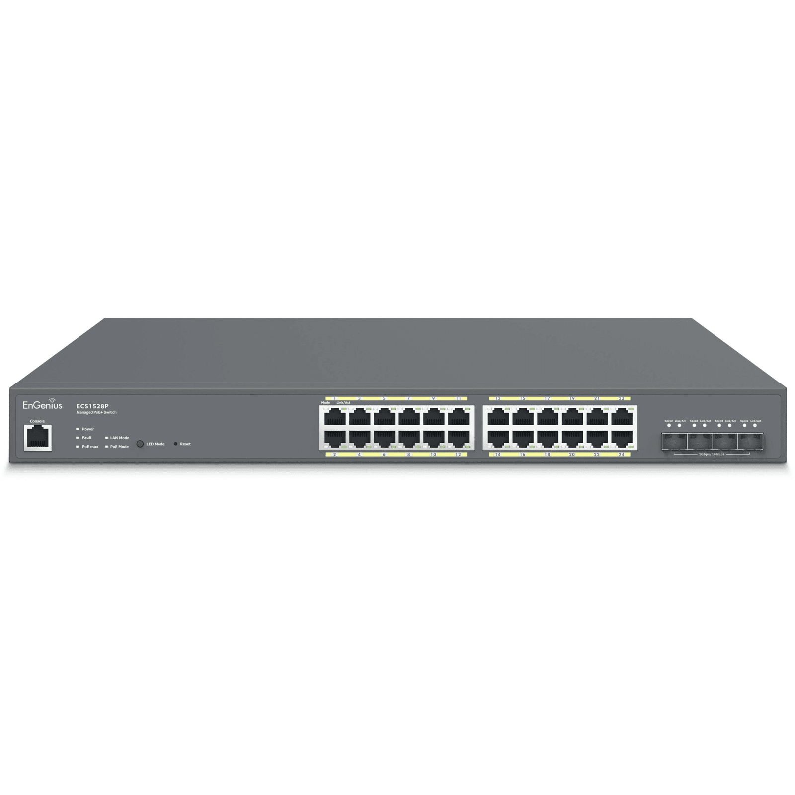 EnGenius ECS1528P sieťový prepínač Riadený L2+ Gigabit Ethernet (10/100/1000) Podpora napájania cez Ethernet (PoE) Šedá
