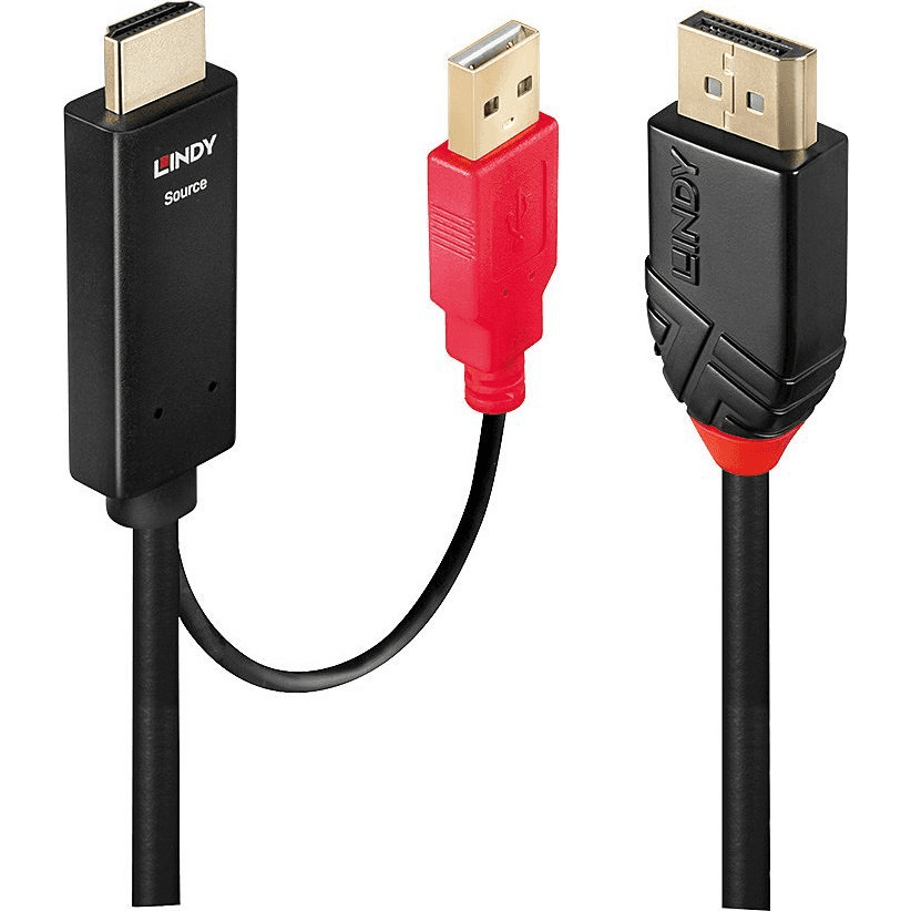 Lindy 41426 adaptér na video kábel 2 m HDMI + USB DisplayPort Čierna, Červená