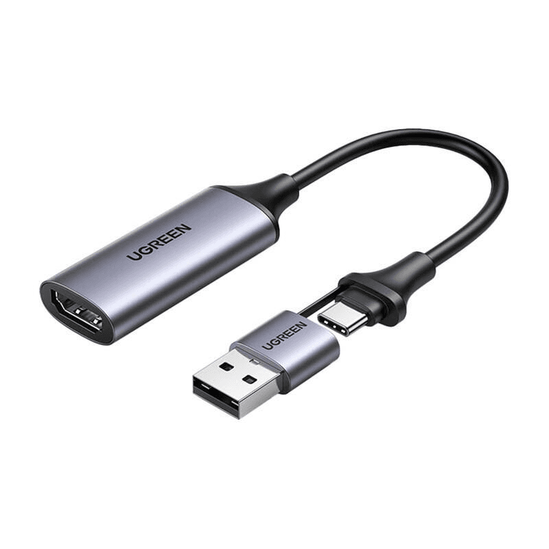 Adaptér Ugreen CM489 40189 HDMI (samica) - USB-A / USB-C (samec) - sivý