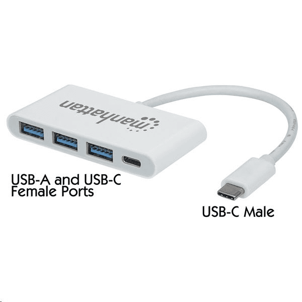 Manhattan 163552 hub USB 3.2 Gen 1 (3.1 Gen 1) Type-C 5000 Mbit/s Biela