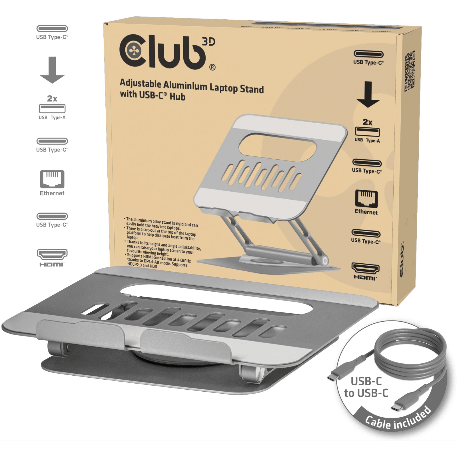 CLUB3D CSV-2554 stojan na laptop Šedá