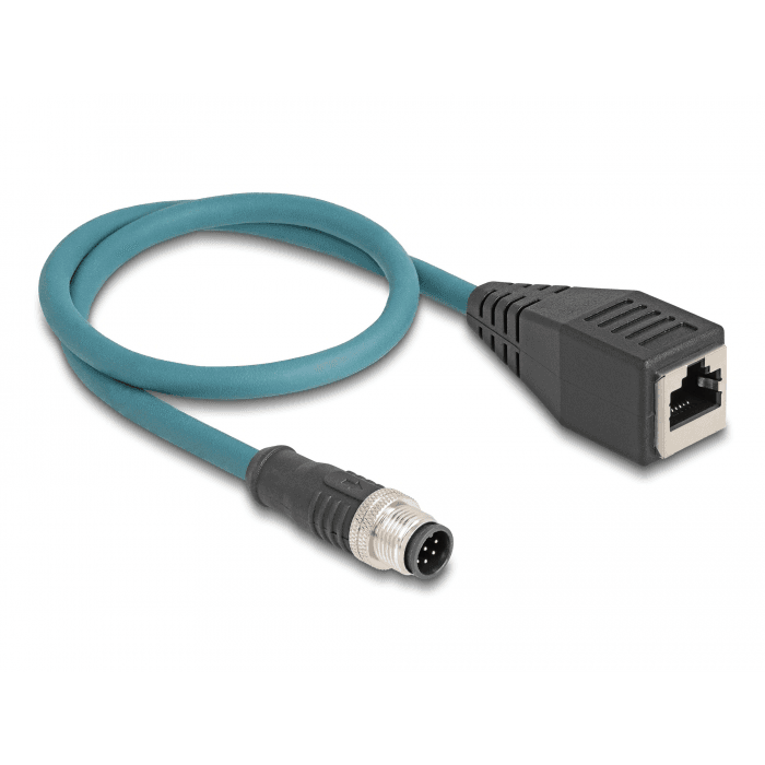 Adaptérový kábel IP67 M12 A-kódovaný 8-pinový samec - RJ45 samica Delock