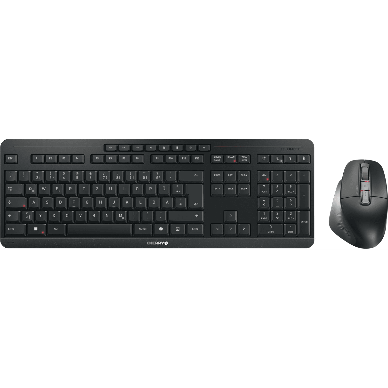 CHERRY Stream desktop ultimate klávesnica Obsahuje myš Domov / kancelária USB + RF Wireless + Bluetooth QWERTZ Nemecký Čierna