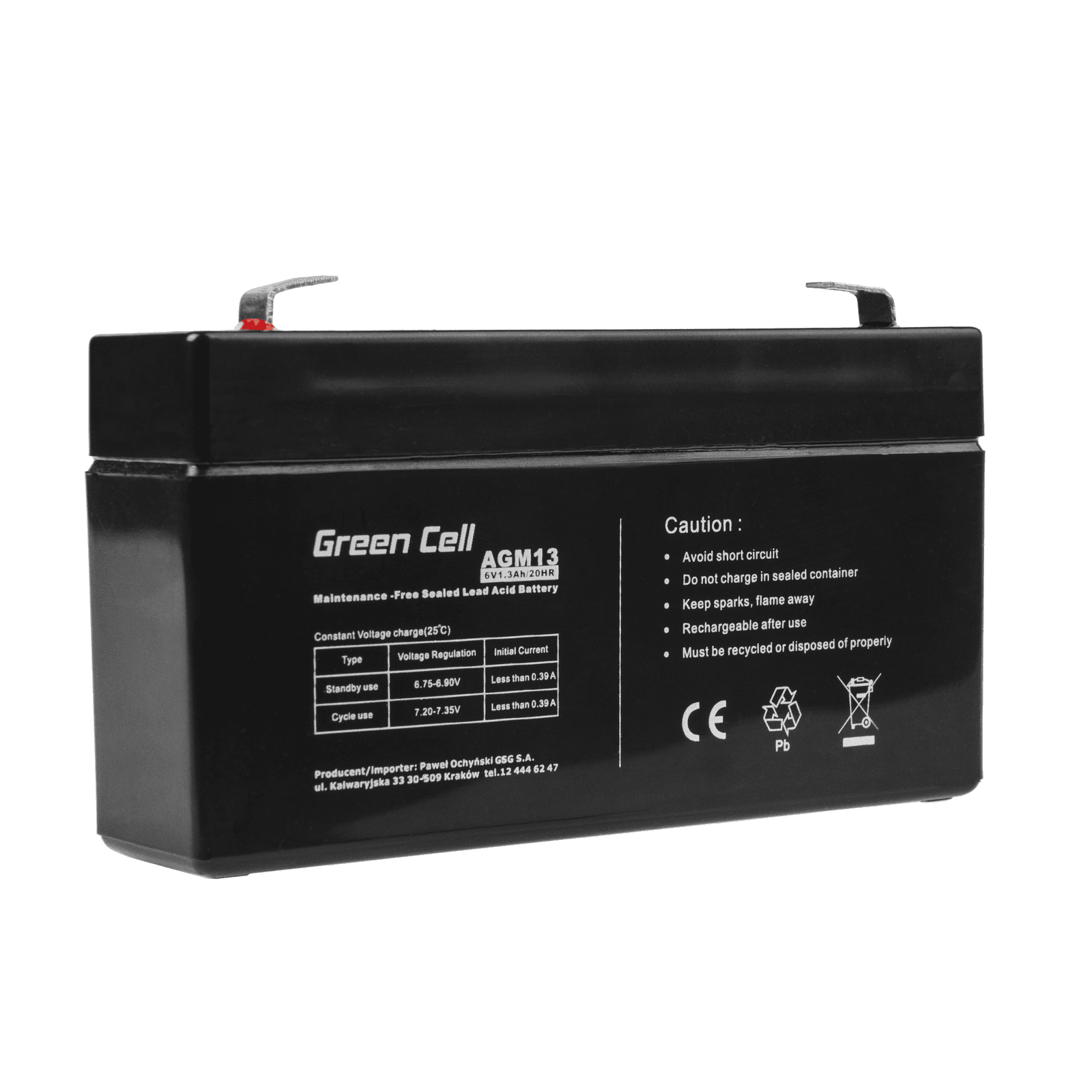 Akumulátor Green Cell 6 V 1,3 Ah
