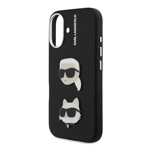 Karl Lagerfeld Grained PU K&CH Heads Zadný Kryt pre iPhone 16 Black