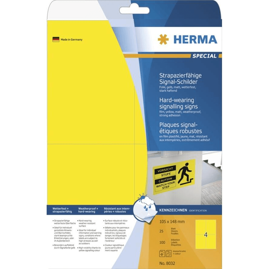 HERMA 8032 štítkov na potlač Žltá Samolepiace štítky na tlač