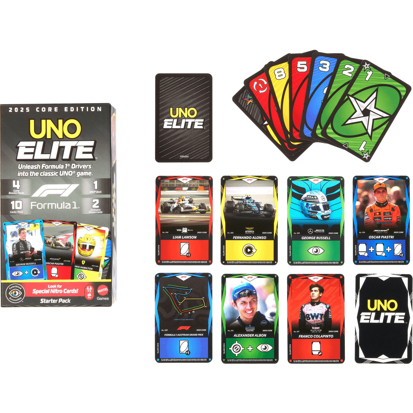 Games JLV42 stolová hra UNO Elite Formula 1 2025 Kartová hra Zbavovacia