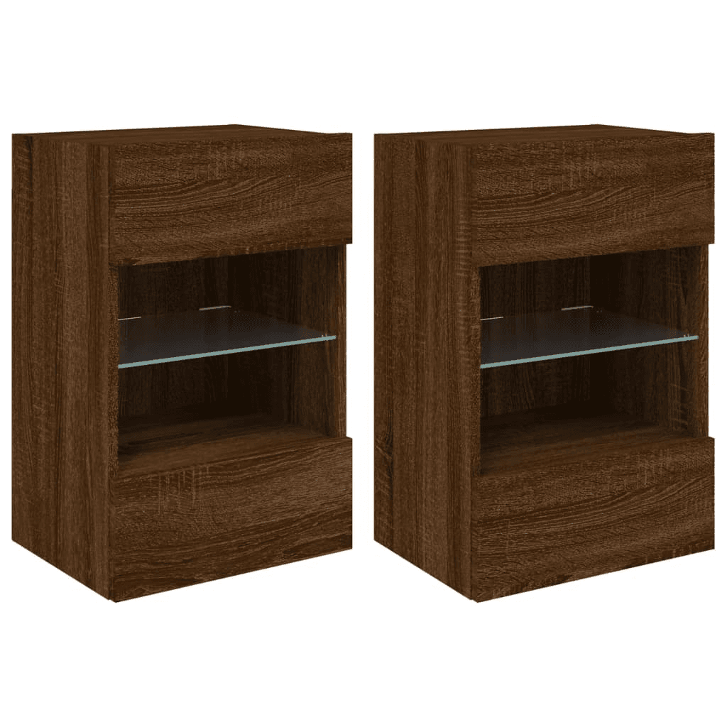 Nástenné TV skrinky s LED, 2 ks, hnedý dub, 40x30x60,5 cm