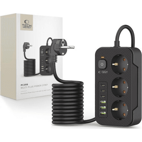 Predlžovací kábel Tech-Protect PC3X6, 3 zásuvky 240V + 3xUSB-A + 3xUSB-C,