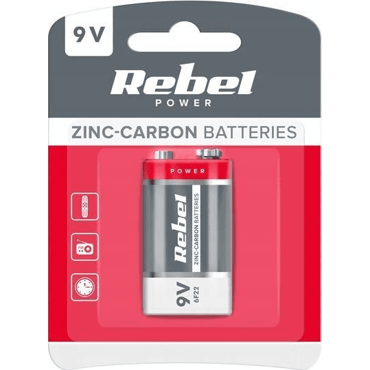 Zinkovo-uhlíková batéria Rebel 9V (6F22) 1 ks