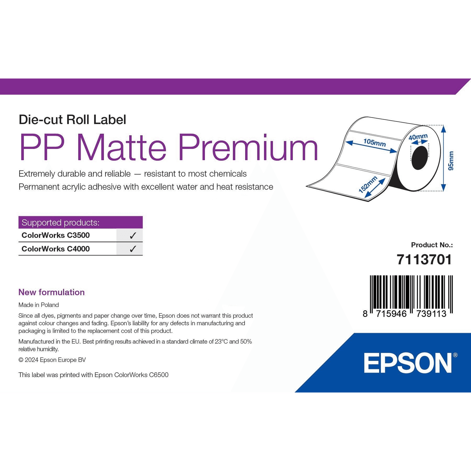 Epson 7113701 potlačový štítok Biela Samolepiaci štítok