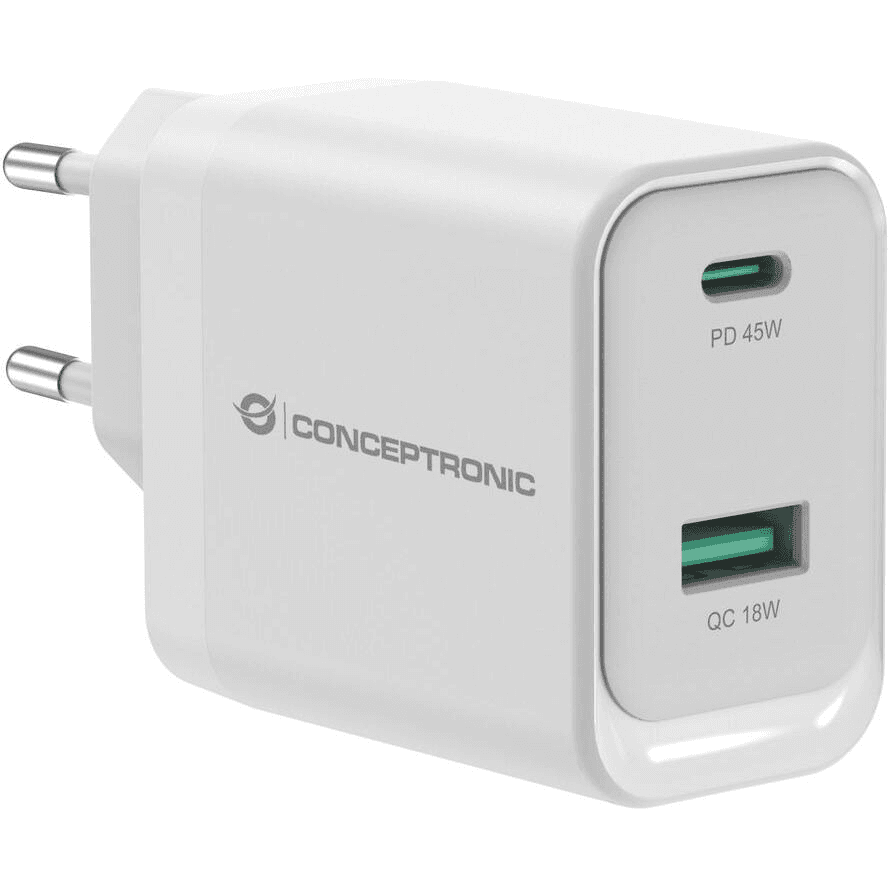 Conceptronic ALTHEA20W45 nabíjačka na PDA a mobilné telefóny Univerzálne Biela AC Rýchle nabíjanie Vnútorný