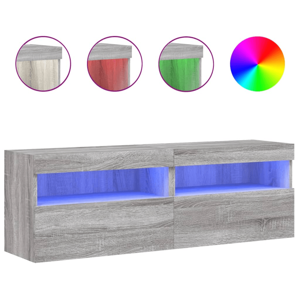 Nástenné TV skrinky s LED, 2 ks, sivý dub sonoma, 60x30x40 cm