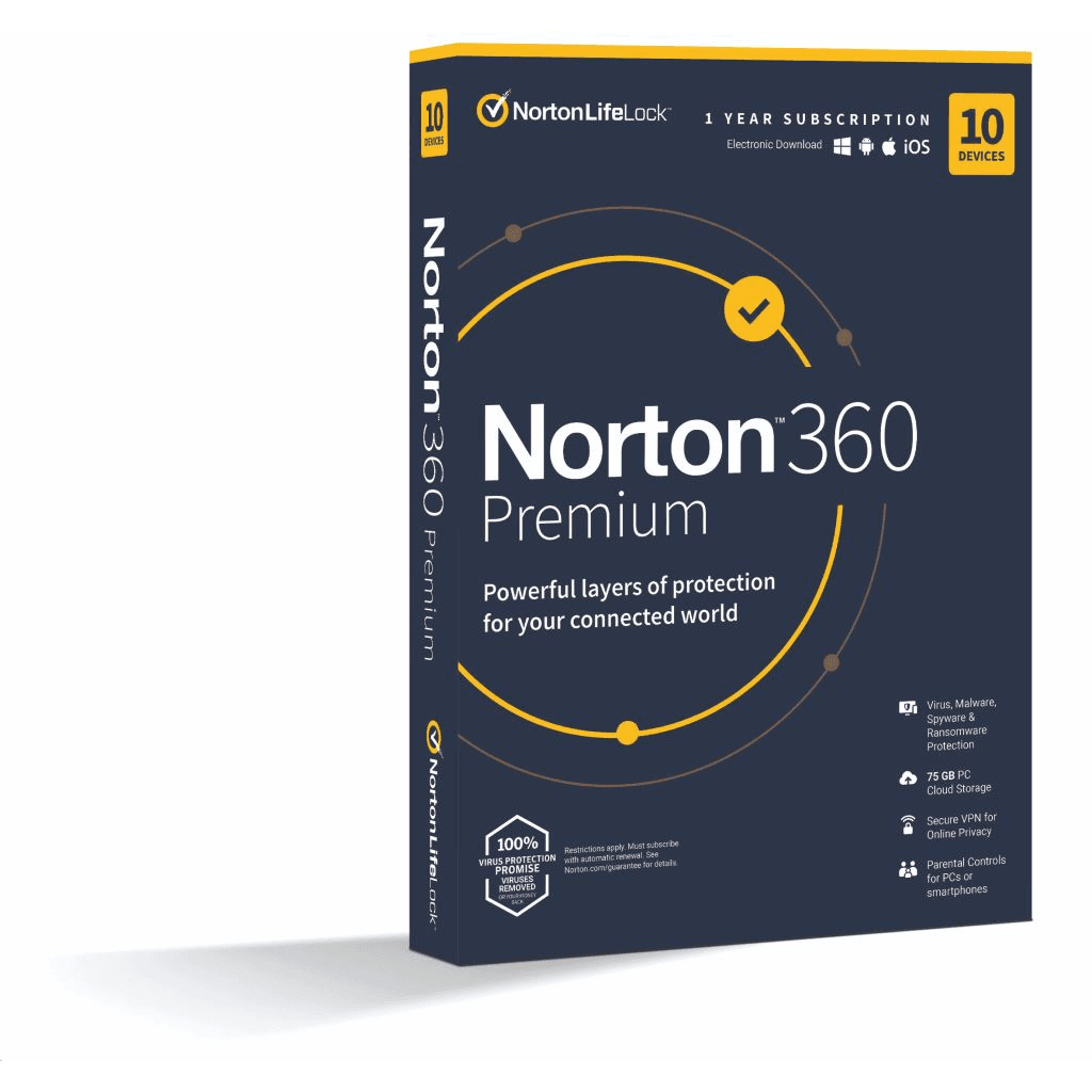NortonLifeLock Norton 360 Premium 75GB 1 používateľ 10 zariadení 1 rok licencia