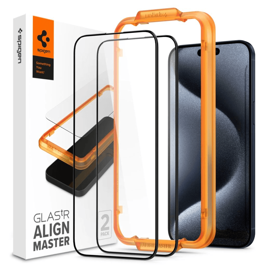 2 x Spigen tvrdené sklo pre iPhone 15 Pro Alm Glass FC čierny rám