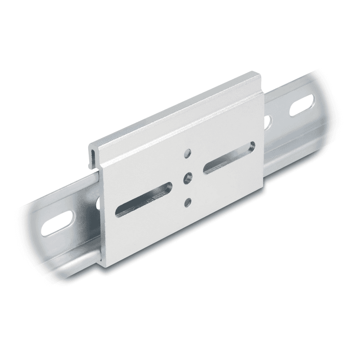 Hliníkový montážny klip na DIN lištu 80x47,8mm strieborný Delock 67146
