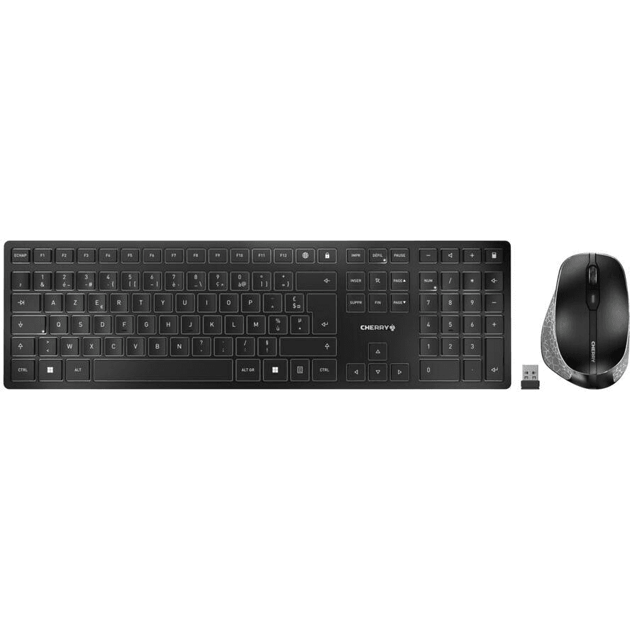 CHERRY DW 9500 SLIM klávesnica Obsahuje myš Univerzálne RF Wireless + Bluetooth AZERTY Francúzsky Čierna, Šedá