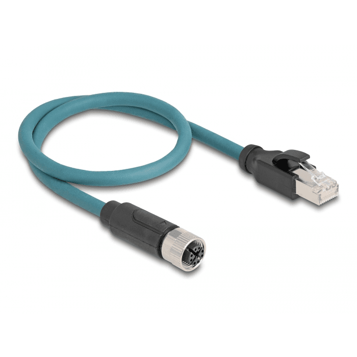 Adaptérový kábel IP67 M12 X-kódovaný 8-pinový samica RJ45 Cat.6A 50cm